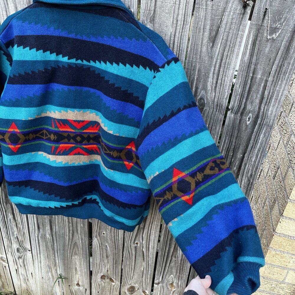 Pendleton Blue and Red Patterned Bomber Jacket - Picture 12 of 16